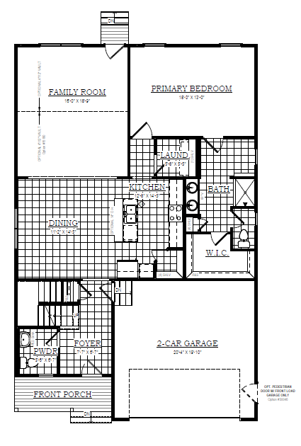 Black and white floor plan layout with labeled rooms, including garage, bedrooms, kitchen, and living spaces.