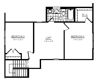 Second floor plan showing two bedrooms, a loft, a bath, and a walk-in closet with labeled room dimensions.