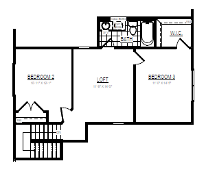 Black and white floor plan of Somerset Hill with two bedrooms, a loft, bathroom, and walk-in closet.