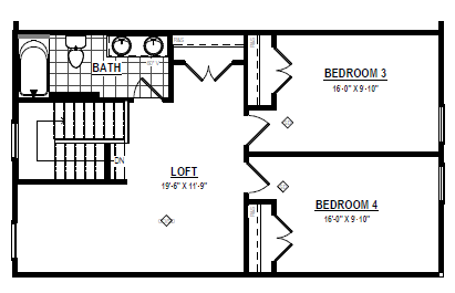 Floor plan for Lot 8 at Somerset Hill with a loft, bathroom, stairs, Bedroom 3, and Bedroom 4 on the upper floor.
